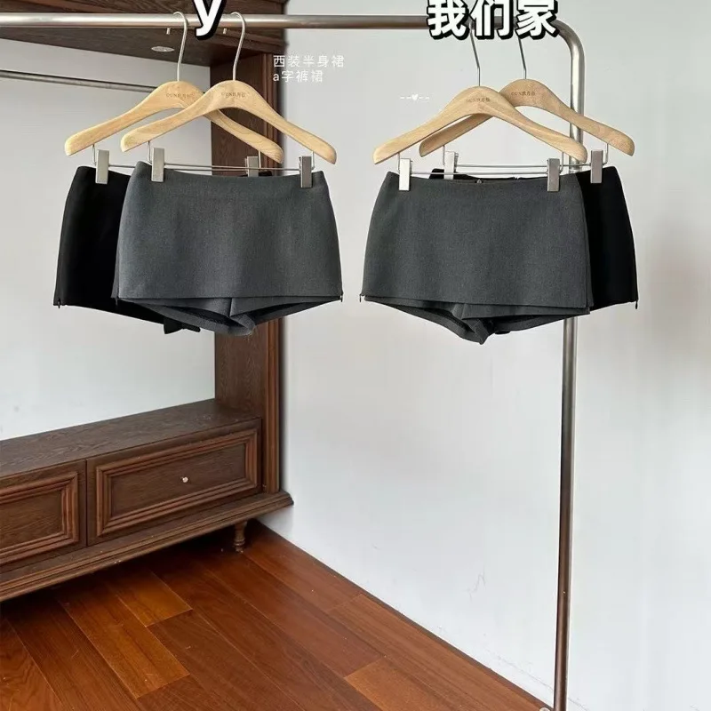 2025 Spring and Autumn New Small Anti-light A-word Skirt Versatile Hip-wrapped Shorts Skirt Temperament Suit Skirt Women