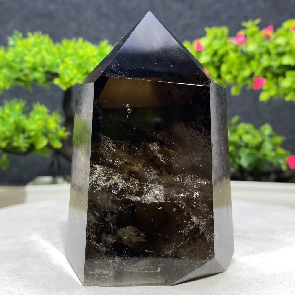 

Natural Smoked Quartz Tower Obelisk Crystal Wand Hexagonal Ornament Mineral Gift Stone Healing Gem