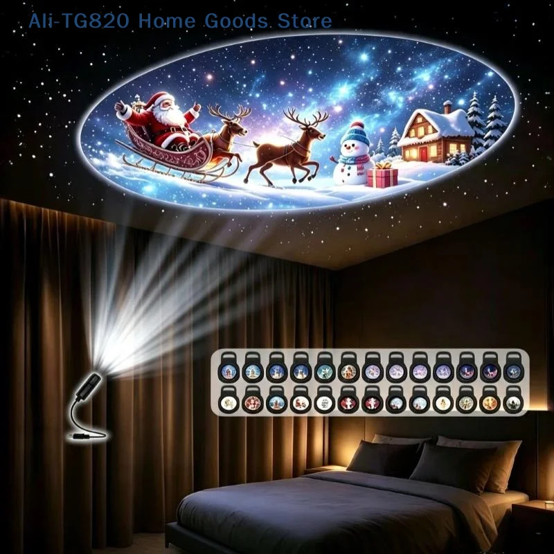 [TG820]USB Powered Xmas LED Projector Light With 6 Interchangeable Slides For Indoor Party Home Bedroom Decor
