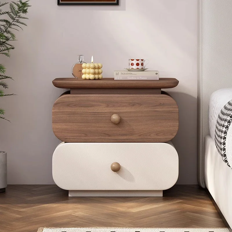 Medieval style solid wood small bedside table household bedroom cream style Italian minimalist high-end bedside table free inst