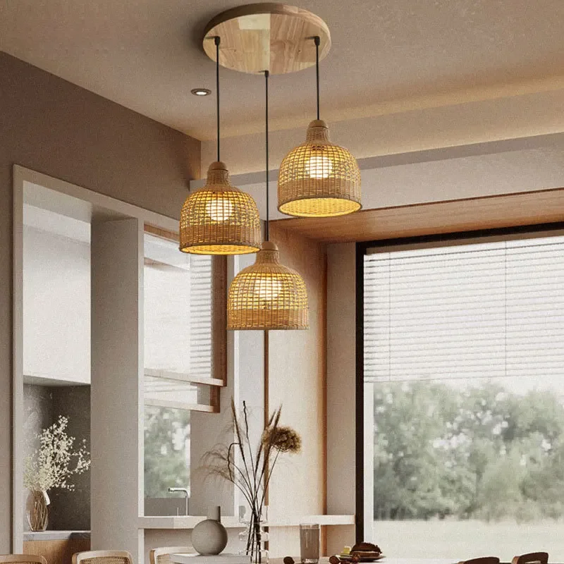 

SANDYHA Rattan Bamboo Chandelier Pendant Light Retro Japanese Design for Aesthetic Home Decor Dining Room Bar Bedroom Lighting