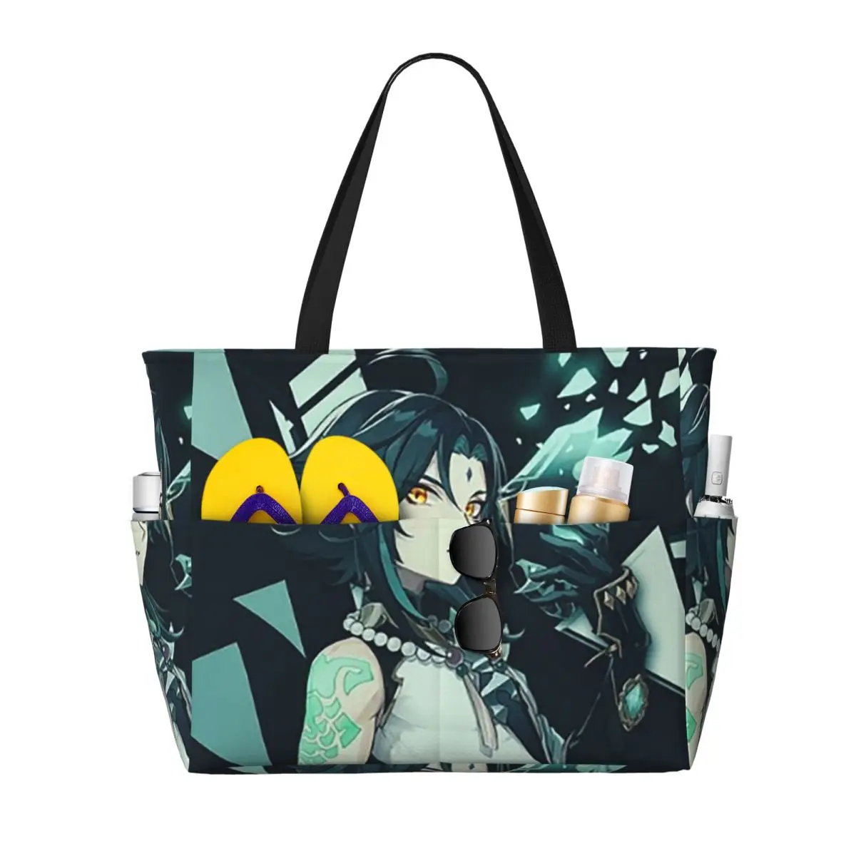 

Genshin Impact Xiao Beach Tote Bag Sport Gym Yoga Duffle Large Tote Bag Women Travel Bag Fitness bag