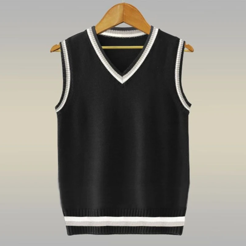 Unisex V Neck Knitted Sweater Vest Sleeveless Pullover Waistcoat Preppy Style Couple Matching Autumn Winter Casual Outfit