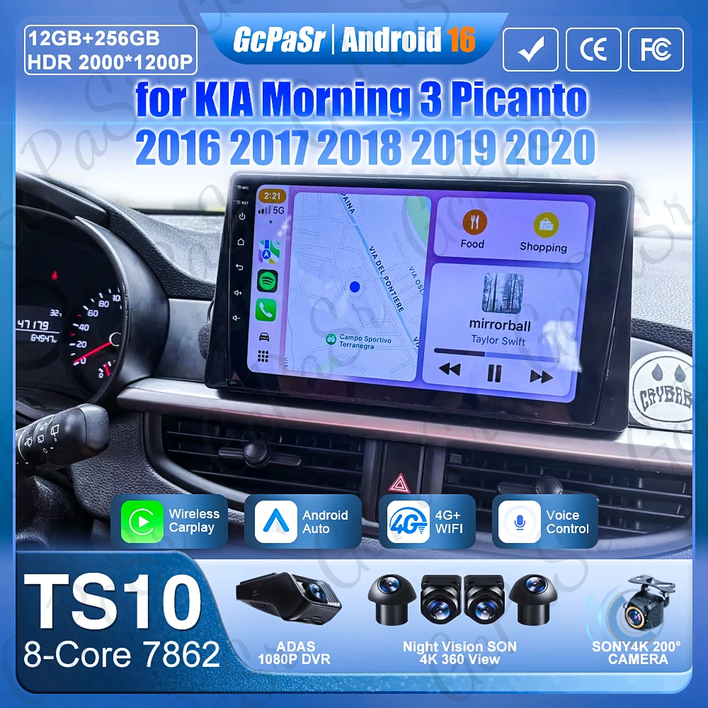 Carplay For KIA Morning 3 Picanto 2016 2017 2018 2019 2020 Car Radio GPS Navigation 5G Wifi Screen Automotive Multimedia Display