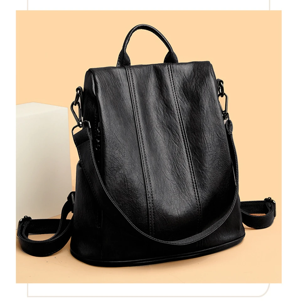 Luxury Brand Anti-Theft Women's Backpack High-Quality Leather Sac a Dos SchoolBag Knapsack for Female