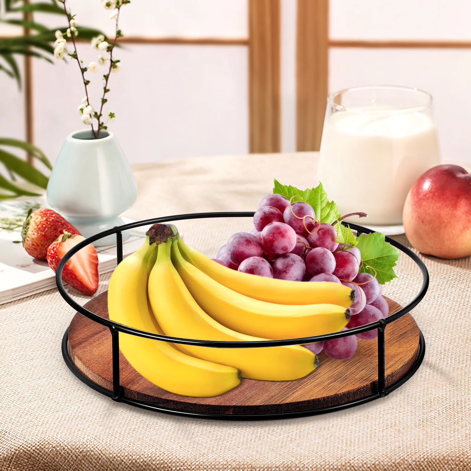 

Solid Wood Rotating Tray Organizer Sturdy Storage Rack Ample Capacity Elegant Round Decorative Tray Coffee Table Vanity Key