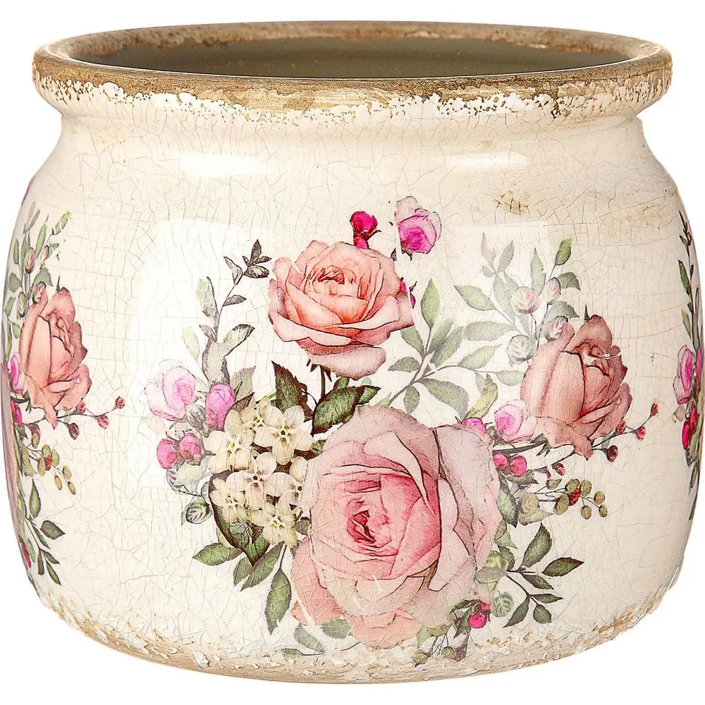 

Большой винтажный цветочный горшок бежево-розового цвета с европейским розовым узором для декора дома в стиле коттедж