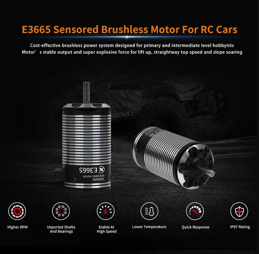XC E3665 センサー付きブラシレスモーター 2500KV/3300KV 2-3S 1/10 RCカー ショートコース、トラック、モンスター用