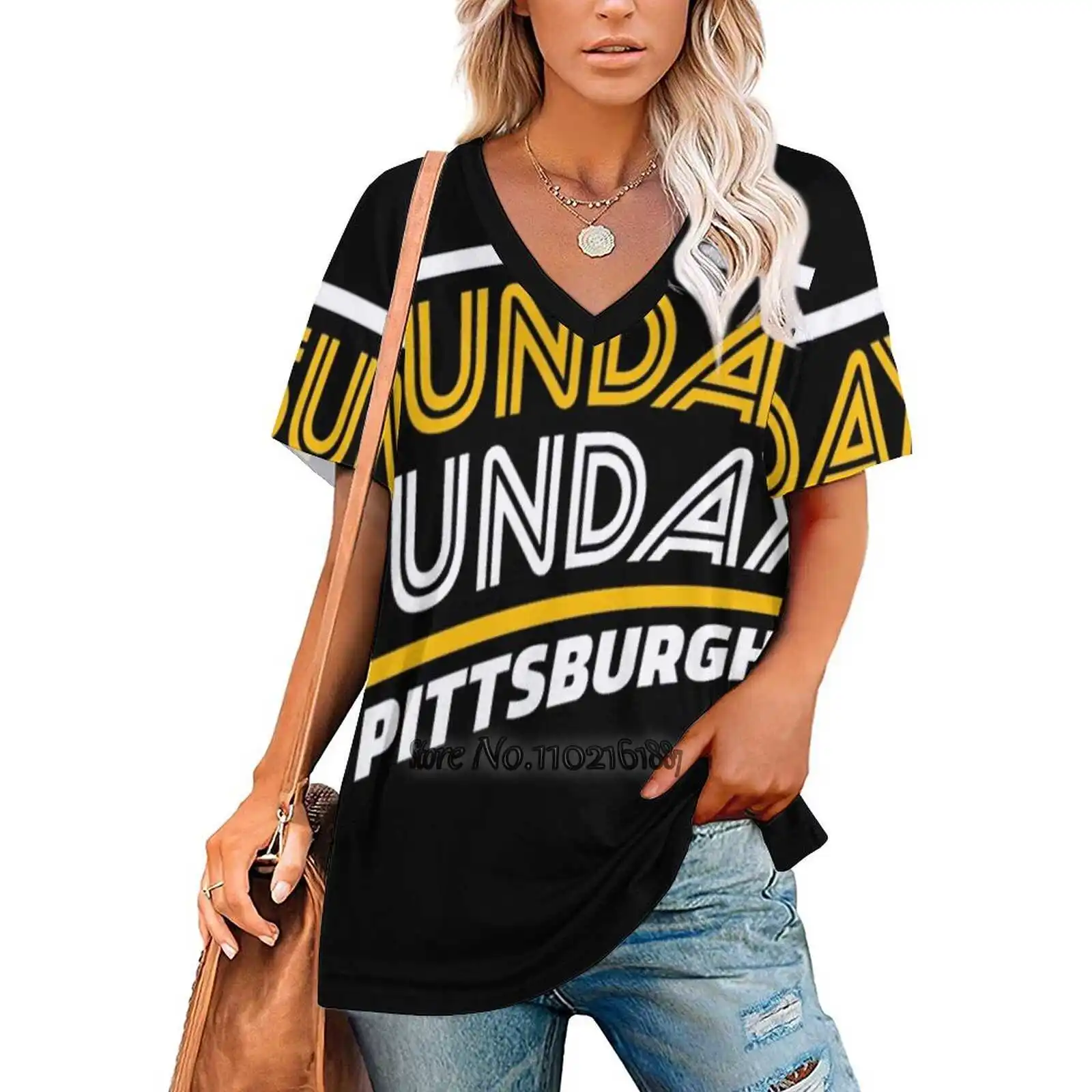 Vintage Pittsburgh Retro Steelers Football Team Sunday Funday Women T-Shirt One Shoulder Lacing Top Sexy T Shirts Hollow Out