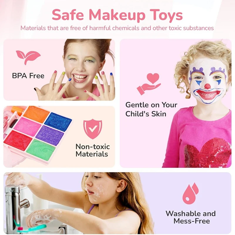 Kids Makeup Kit For Girl With Mirror Washable Makeup Toys For Little Pretend Play Make Up Set With Handbag For Age 3+