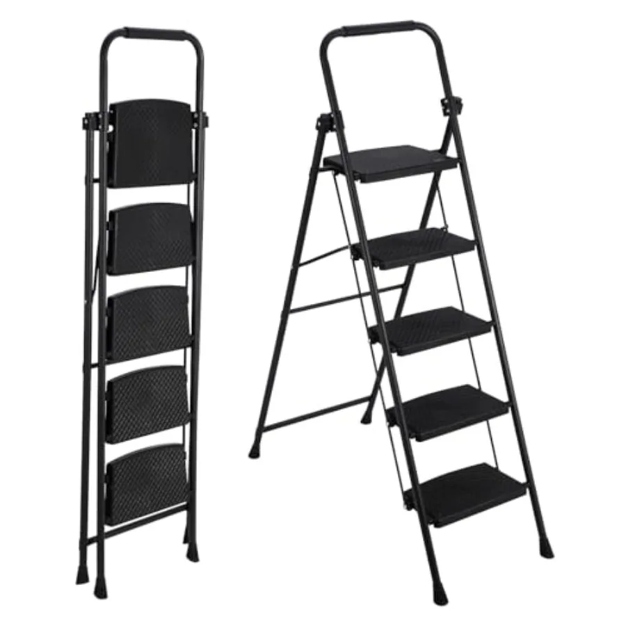 

Steel Folding Step Ladder - 5 Step Ladder Durable Steel Construction Space-Saving Design Lightweight and Portable Ideal for Hom