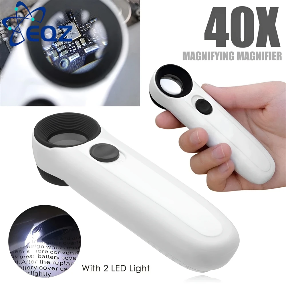 40X Hand-held LED Lighting Antique Jade Jewelry Stamps HD Identification 6B-1B Magnifying Glass Lens Ampliador De Tela Celular