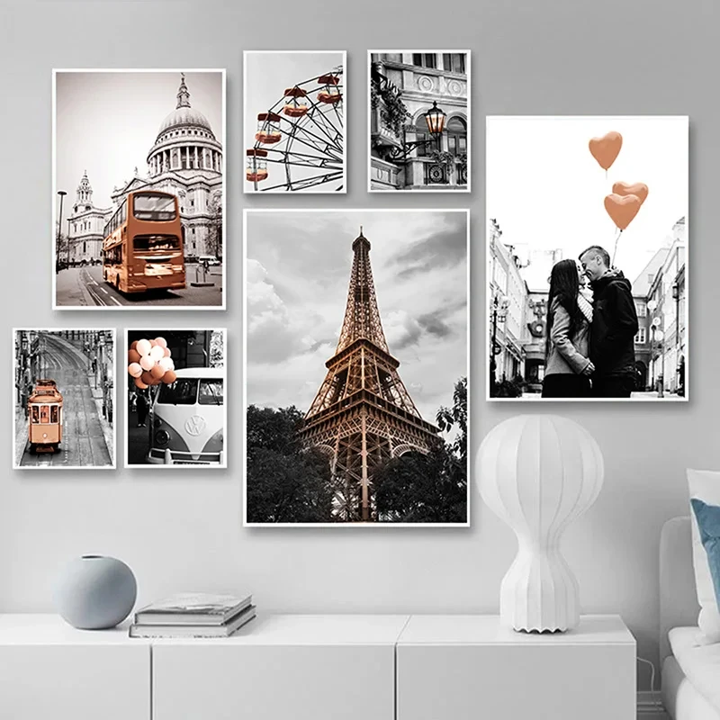 

Ferris Wheel Love Balloon Tower Architecture Nordic Posters, Wall Art Canvas Painting, Pictures for Living Room Decor