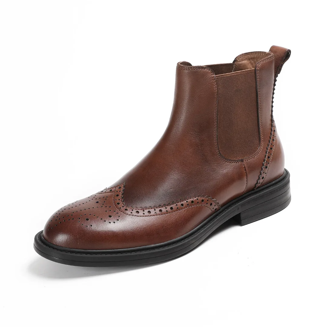 

Модные мужские ботинки челси из натуральной кожи, роскошные осенние элегантные ботинки ручной работы в стиле ретро 2024, новые броги без шнуровки, мужская обувь в социальном стиле