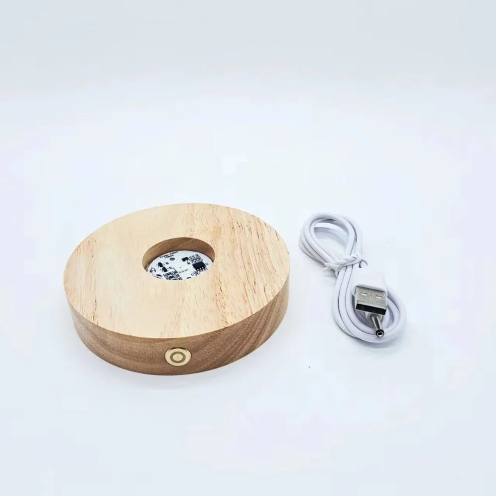 Lampu Malam Nirkabel dengan Sakelar Sentuh Bulat dan Basis Pengisian Daya Terbuat dari Kayu Solid untuk Dekorasi Kamar Tidur Bertema Planet Air