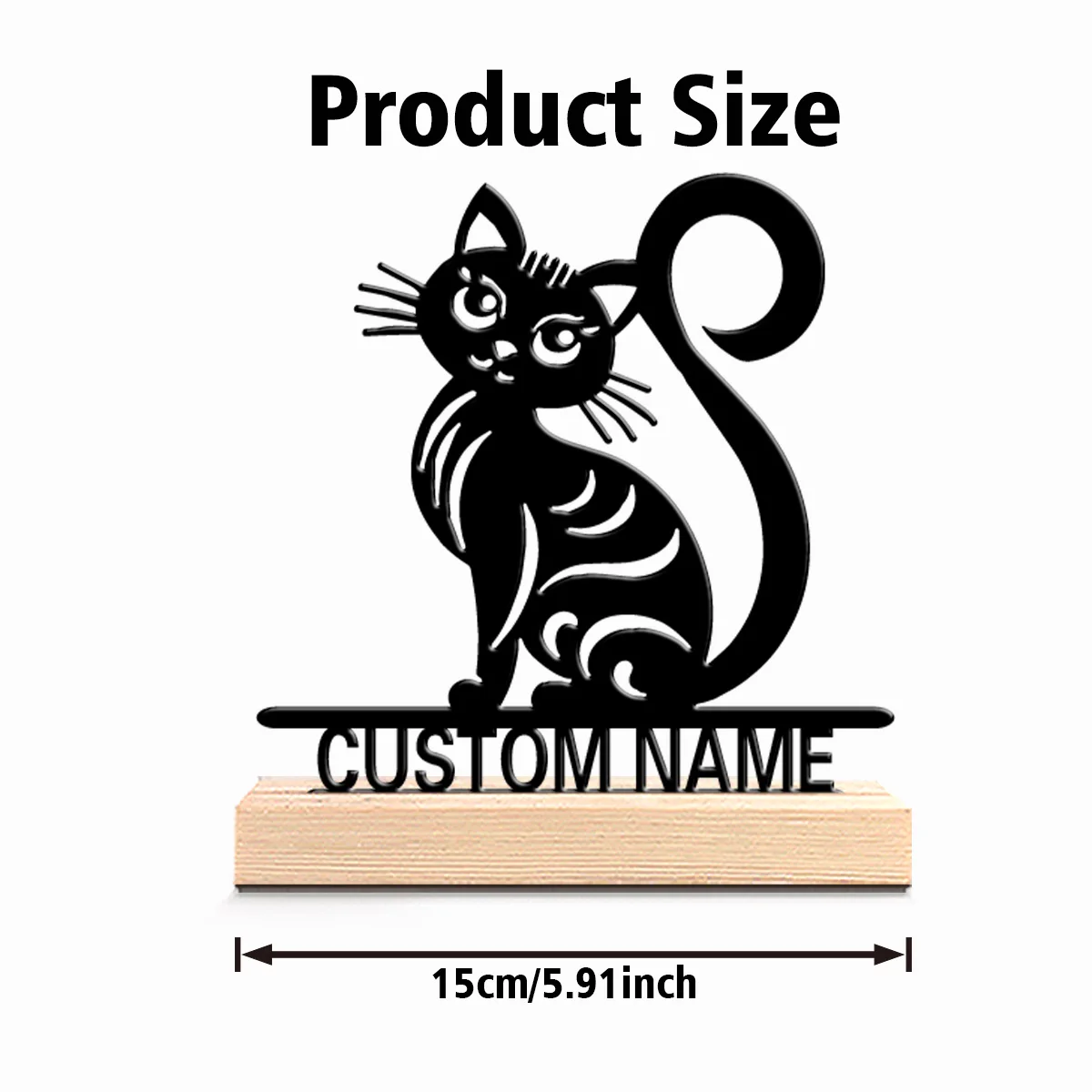 1pc Cartoon Personalized Custom Cat Metal Statues Farmhouse Garden Decor with Wooden Accents Perfect for Patio Cottagecore