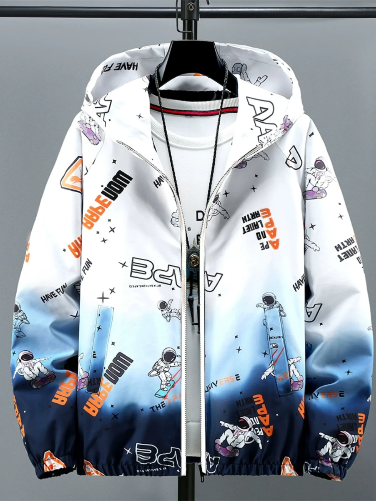 

Новая мужская куртка на весну-осень, свободного кроя, больших размеров, с цветным принтом, повседневная, модная, из полиэстера, ветрозащитная, с длинными рукавами