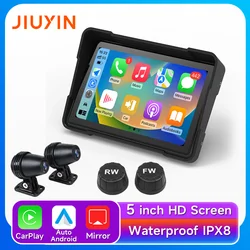 Jiuyin 5Inch Motorcycle Navigation Gps Hd Dual Video Recording Smart Wireless Carplay Android Ipx7 Waterproof