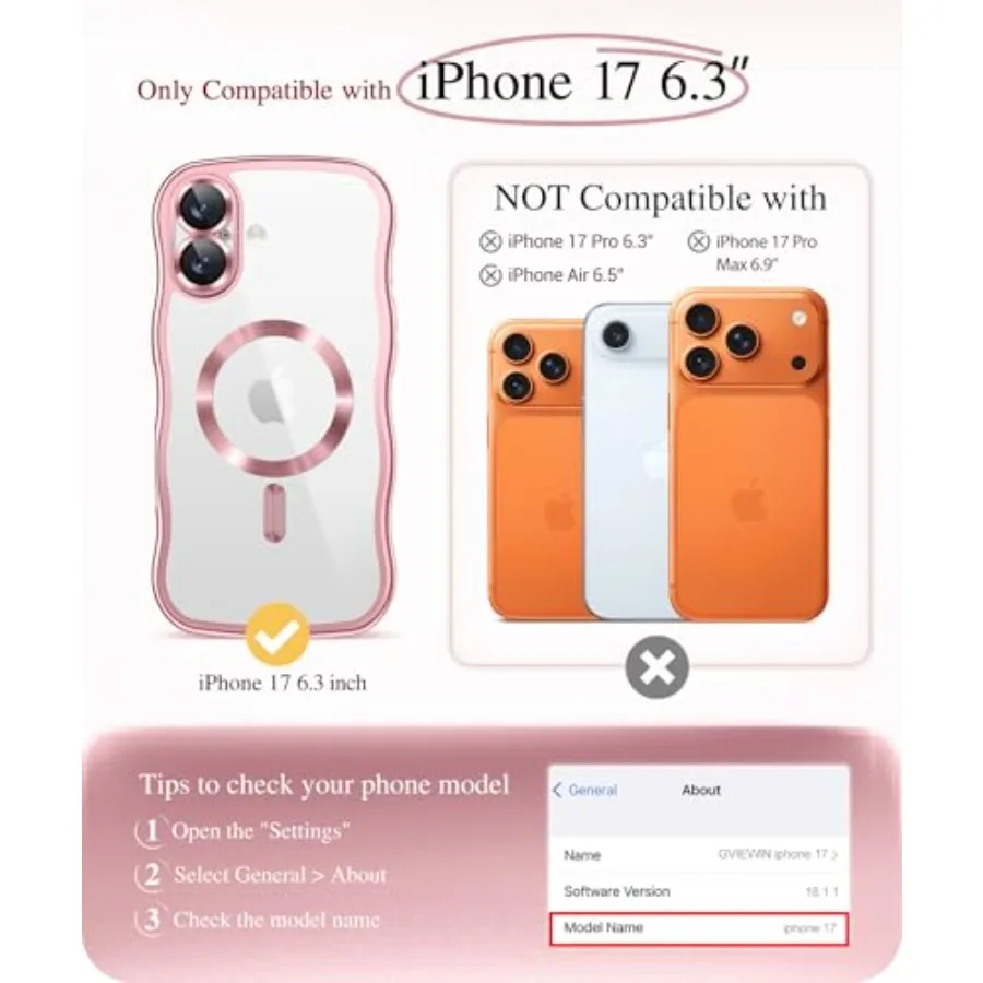 جراب iPhone 17 مع توافق MagSafe، حماية كاملة معززة للكاميرا، تصميم إطار مموج لطيف، نحيف مقاوم للصدمات