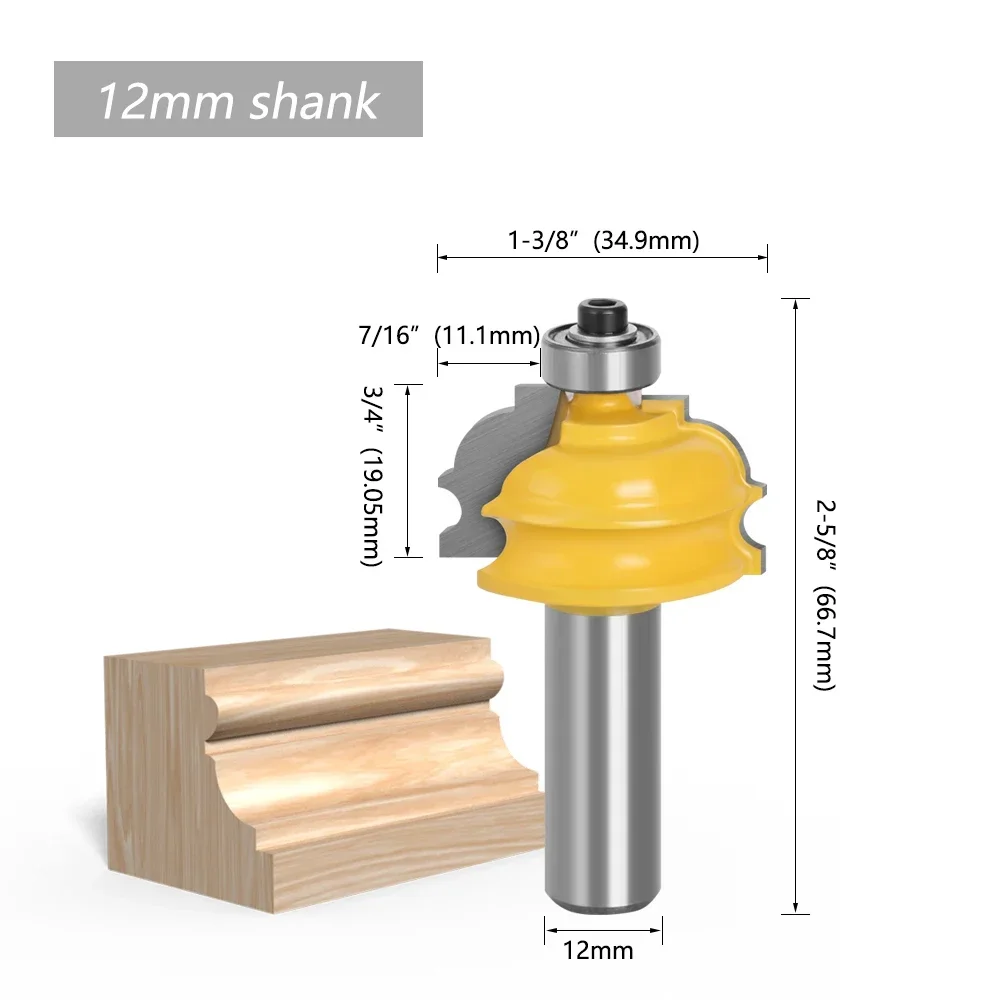 1PC 12mm 1/2 Shank Bead Molding Router Bit Edging End Mill Cabinet Line Wood Milling Cutter Woodworking Tool