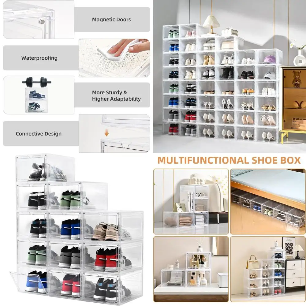 

Clear Plastic Stackable Shoe Boxes with Door, US Size 12, 12-Pack Shoe Organizers