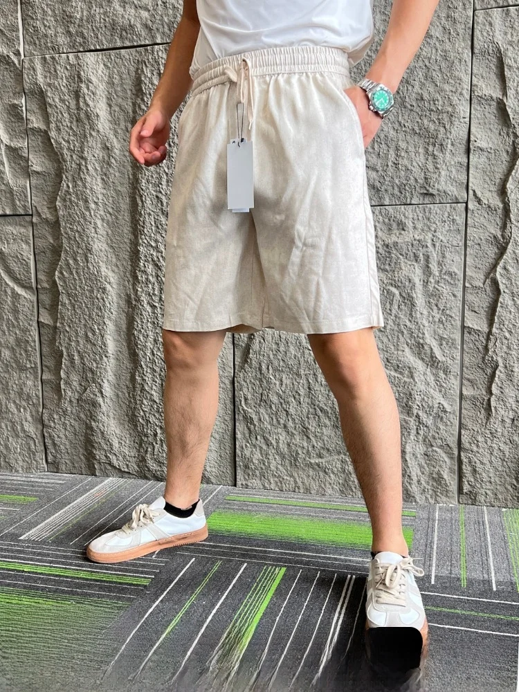 

Comfortable Cotton Linen Men's Shorts Summer High-End Striped Embroidery Elastic Waist Casual Shorts Versatile Skin-friendly