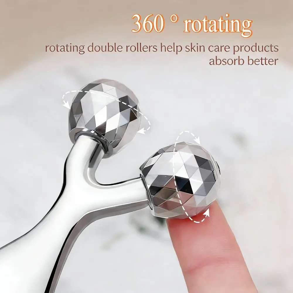 Practical Metal Gua Sha Massage Tool 3D Design 2 In 1 Face Scraping Massager Manual Operation V Shape 3D Face Roller Skin Lift