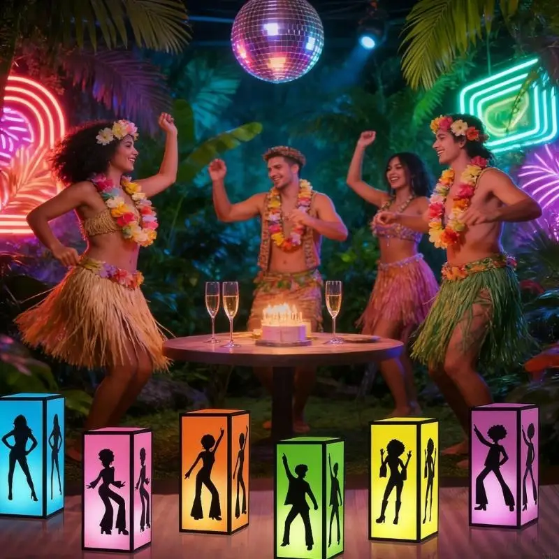 Retro Decorative Disco Box Desktop Decoration Paper Lantern Box Table Centerpieces 70s 80s Music Themed Party Decors X3UC