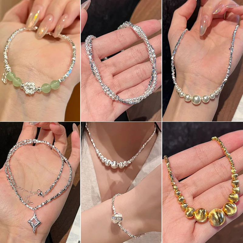 

S925 sterling silver mince pearl Necklace bracelet, original hip-hop pendant necklace, women's festival gift jewelry gift