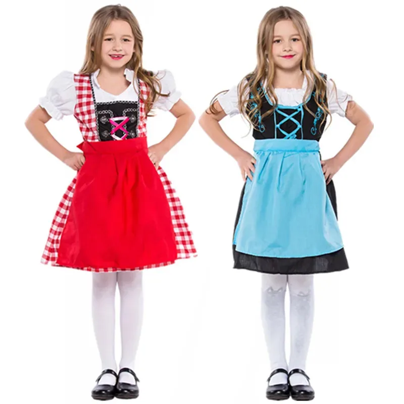 

l2025l Хэллоуин 100-150 см костюм Октоберфеста для девочек дети немецкие пивные костюмы горничной девчонки баварский дирндль Хайди Cos