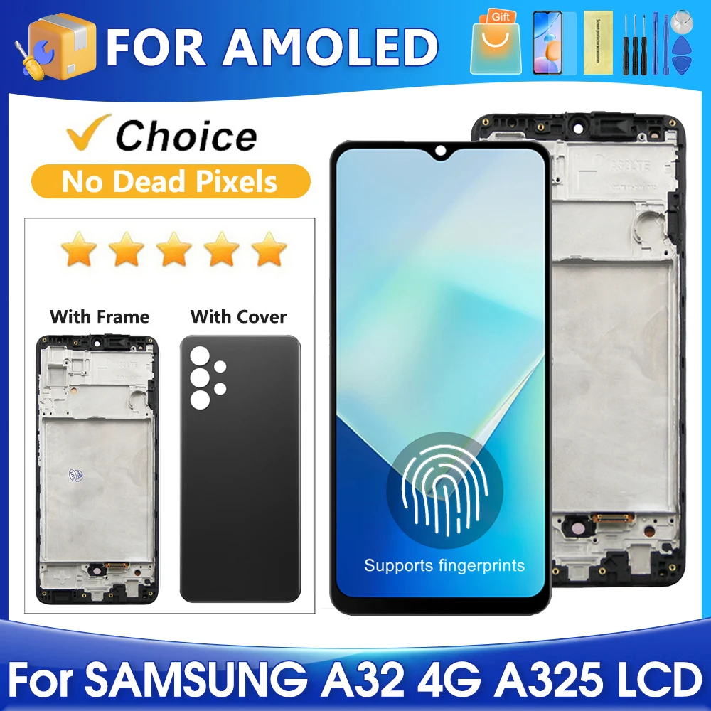 

A32 4G для Samsung AMOLED для A325 A325F A325F/DS A325M A325N ЖК-дисплей с дигитайзером сенсорного экрана в сборе Замена