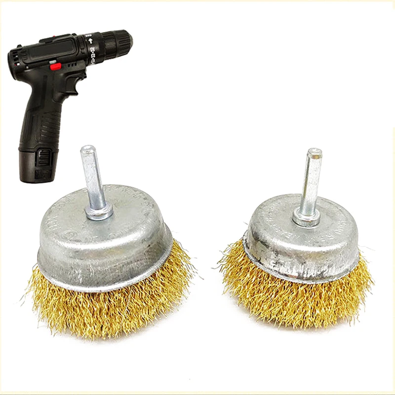 50mm Steel Wire Brush Brass Plated Wheels Brushes Drill Rotary Tools Metal Rust Removal Polishing Brush