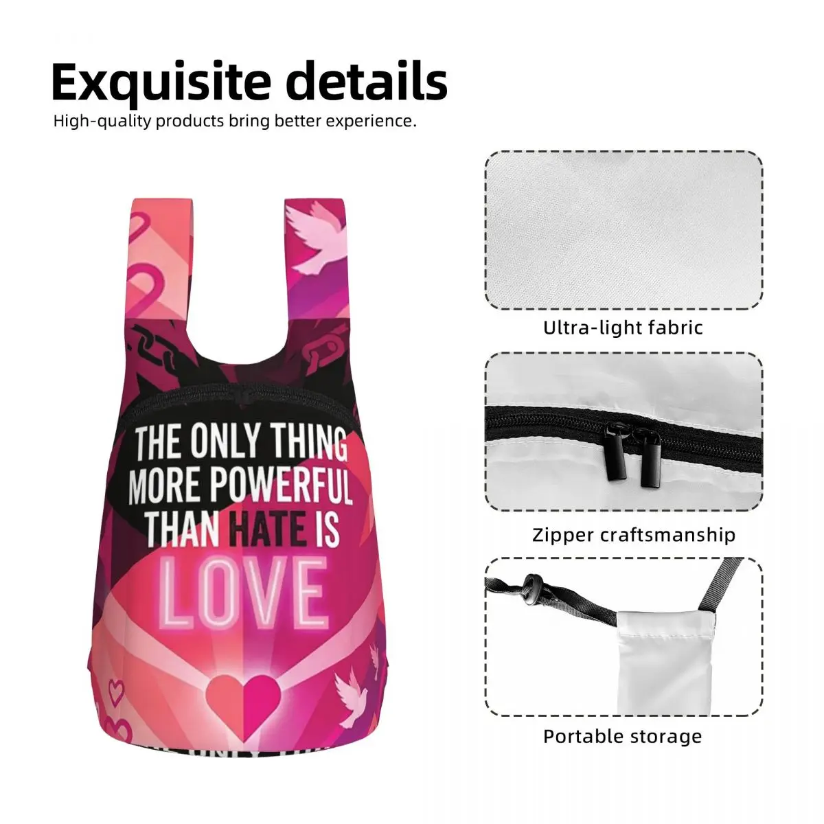 Geometric Love Overcomes Hate Pink Student Backpack School Bag Hiking Travel Daypack for Men Women Storage Bookbag Shoulder Bags