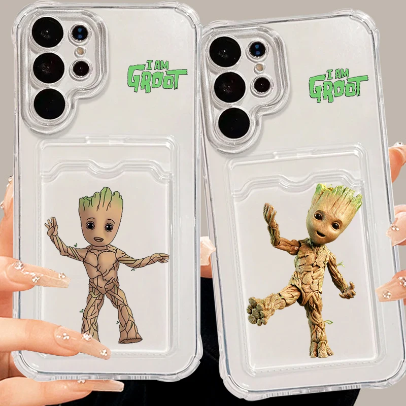 Art Cool Groot Cartoon For Samsung S24 S23 S22 S21 S20 Ultra FE Plus A55 A53 5G Photo Card Bag Transparent Soft Phone Case