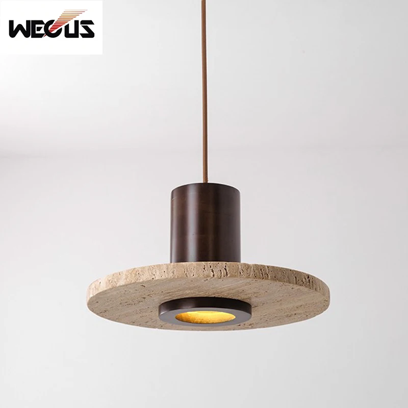 

New Wabi-Sabi Yellow Travertine Mid-Century Bedside Pendant Light Premium for Bedroom Study American Vintage Bar Dining Lighting