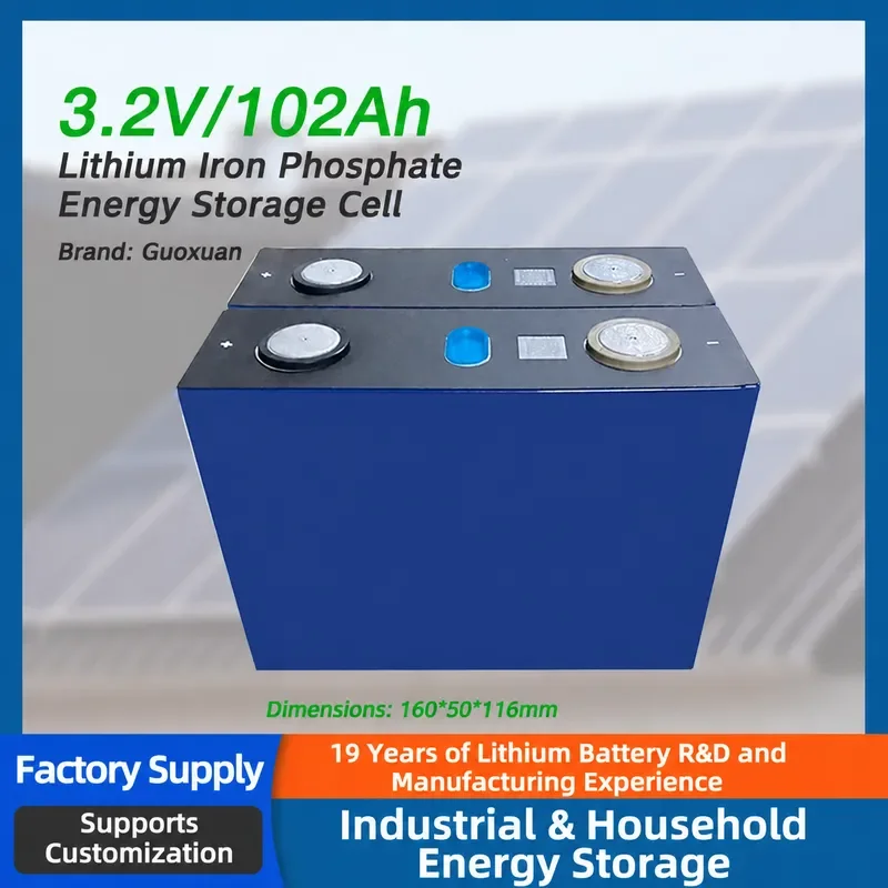 for Guoxuan 3.2V 102Ah LiFePO4 Battery New A Grade Aluminum Shell Energy Storage for RV Street Light Lithium Iron Phosphate