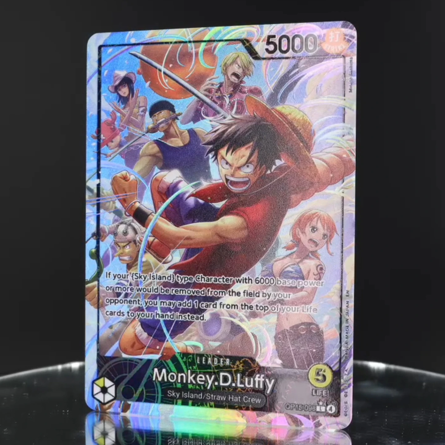 Set de 6 Tarjetas Coleccionables OP15 de One Piece TCG OPCG, con Luffy, Krieg, Rebeca, Enel, Brook, Lucy, Isla de KAMI, Tarjetas con Textura en Relieve