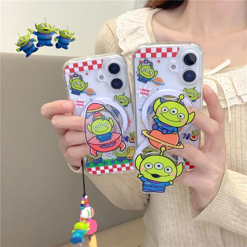 Toy Story Alien Rocket bracket Phone Case for iPhone 12 13 mini 11 14 15 16 Pro Max Plus Magsafe Magnetic Wireless Charge Cover