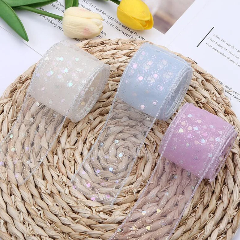 50 Yards 50MM Heart Silver Thread Edge Sequin Colorful Dots Yarn Ribbon DIY Crafts Handmade Accessories Material Skirt Doll