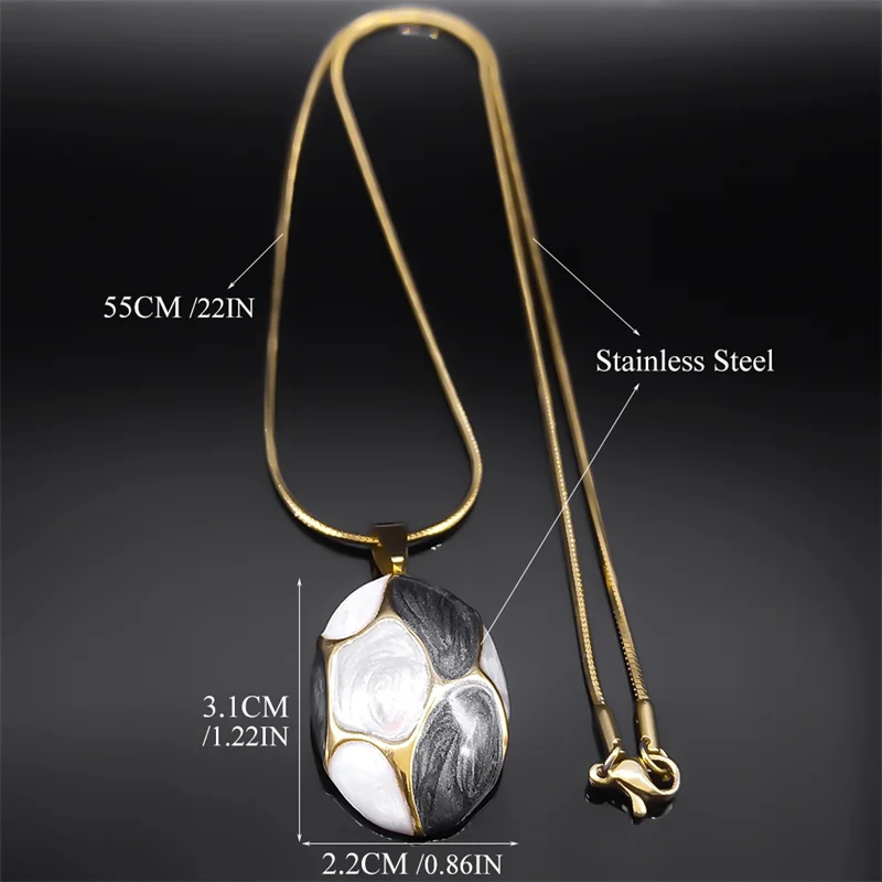 Trendige Rosa Blaue Schwarze Charm-Oval-Anhänger-Halsketten für Frauen und Mädchen, Edelstahl, Goldfarben, Damen-Kette, Boho-Geschenk-Schmuck – Detail 3
