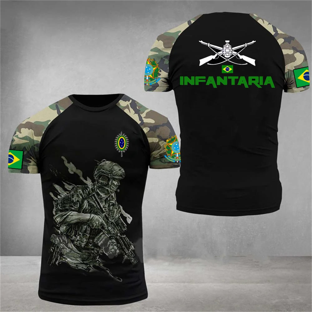 Brazilian Army Men\'s T-Shirt Veteran Print Summer O-Neck Short Sleeve Military T Shirt Street Cool Top Men\'s Large Size Clothing