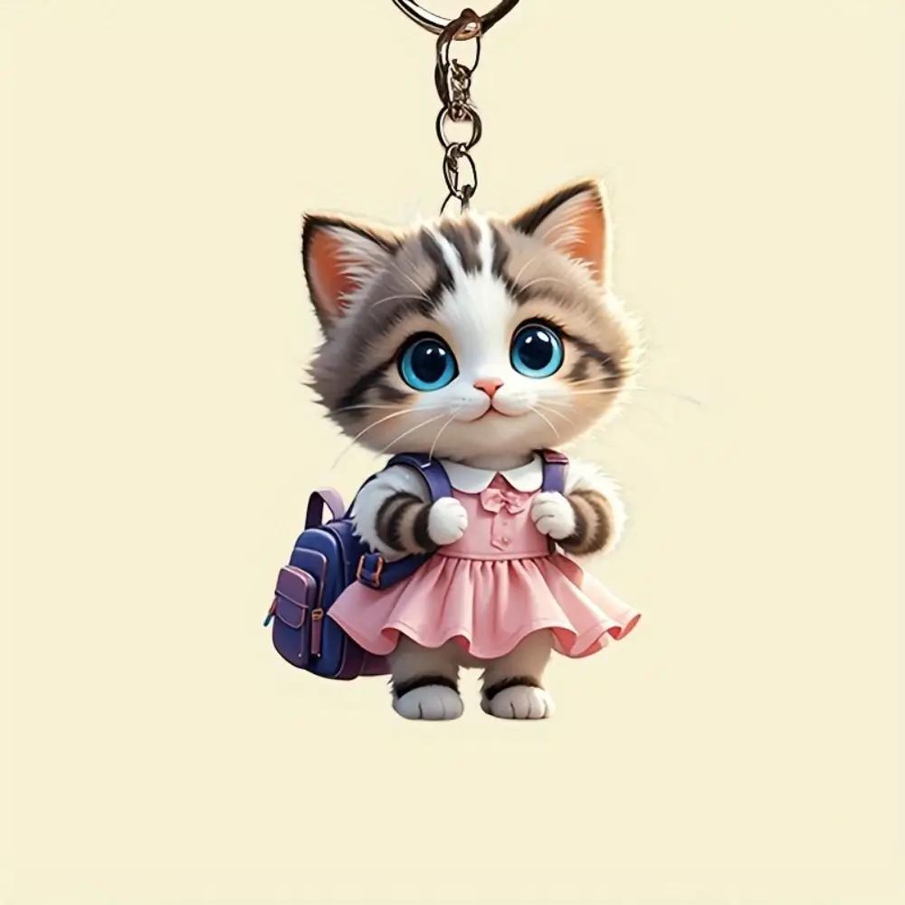 Exquisite 2D Flat Cat Hanging Pendant Acrylic Backpack Cat Car Rearview Mirror Pendant Cat Keychain Bag Charms