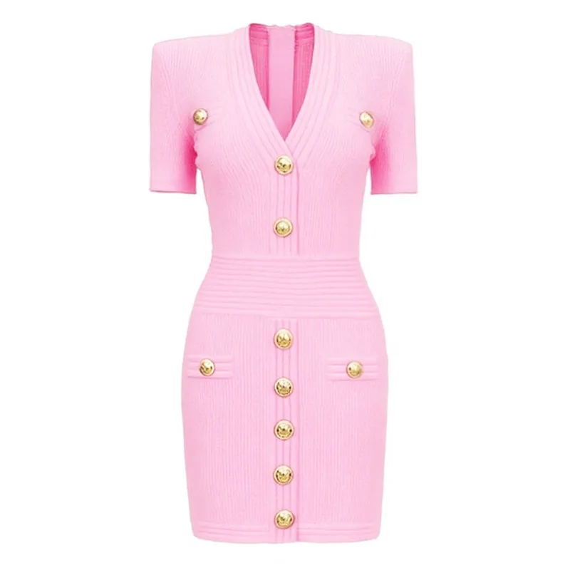 جودة مخصصة في المخزون للتنقل على شكل حرف V، تنورة قصيرة محبوكة كلاسيكية على الإنترنت، فستان بأكمام قصيرة بإبزيم للمشاهير على الإنترنت