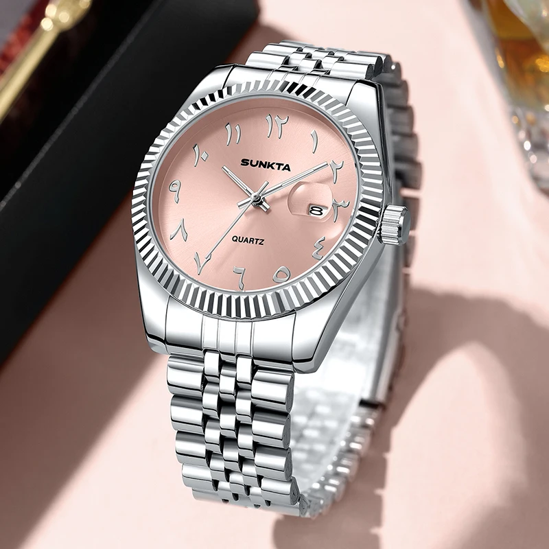 ساعة كوارتز فاخرة جديدة من SUNKTA للنساء بمينا وردي مقاومة للماء وساعات رياضية أنيقة وبسيطة للنساء #4