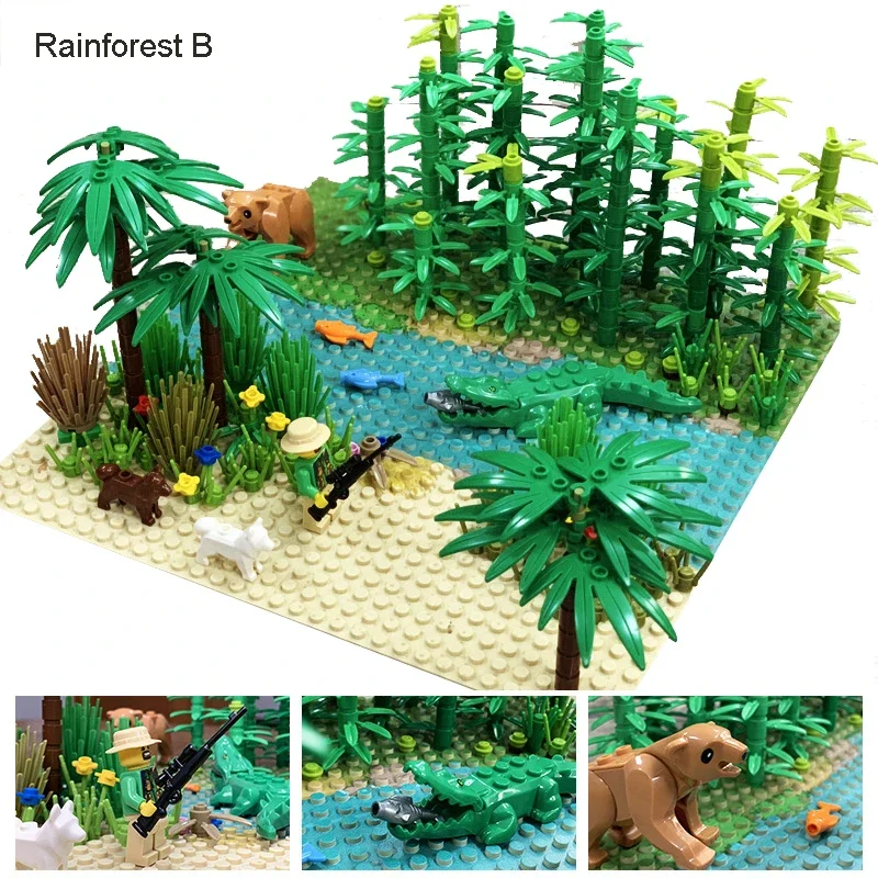 Selva Baseplates Building Block Rain Forest Tropical Rainforests with Plant and Animal For Moc No Figure Size 32x32