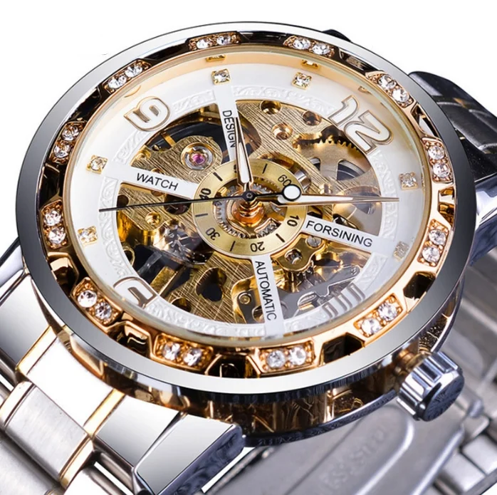 2024 new men\'s fashionable casual classic popular hollowed out rhinestone manual mechanical watch