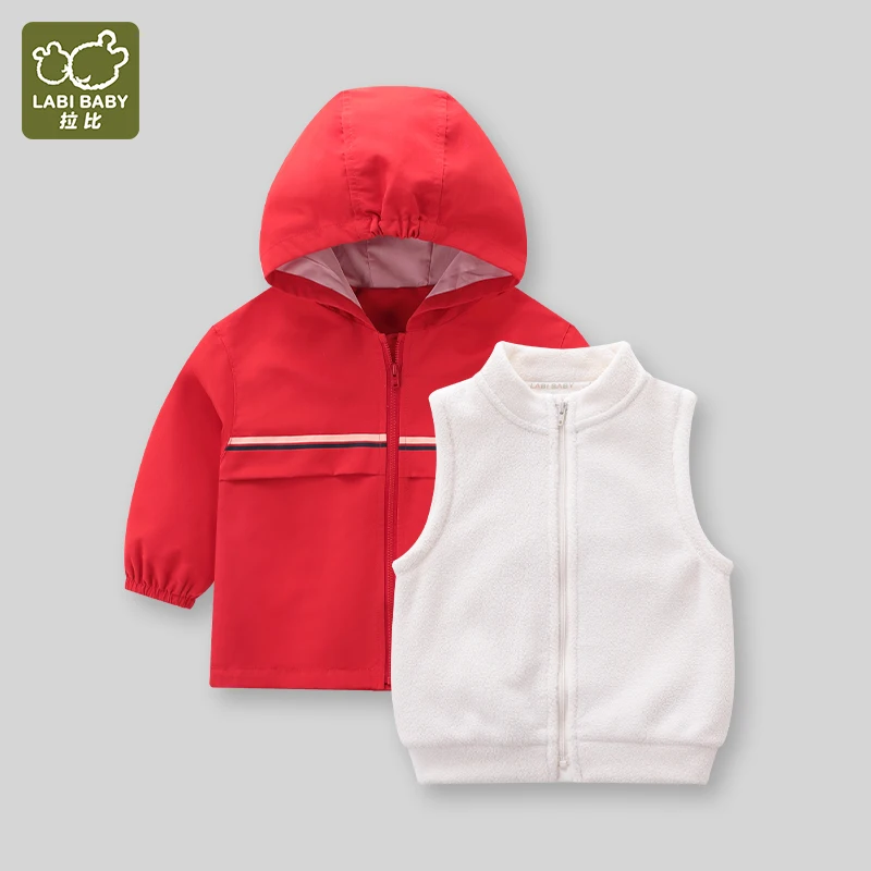 

2pcs/set Winter Jacket with Fleece Vest for Kids Boys Girls Green Red Autumn Windproof Coats Sport Hooded Jackets Toddler Baby