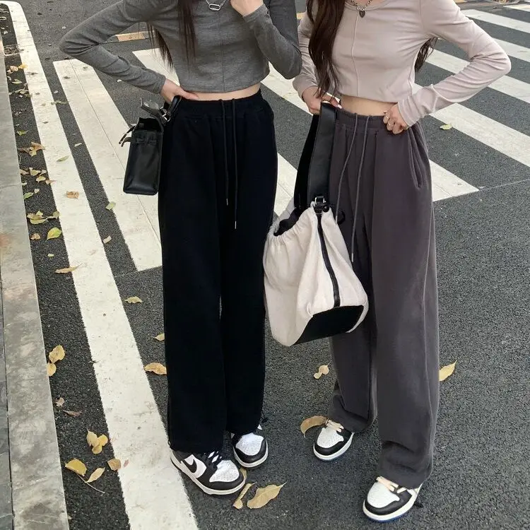 Women's Casual Sporty Thin Sweatpants Loose Straight Leg Wide Leg Cuffed Pants High Street Trend Spring Autumn Cotton Blend