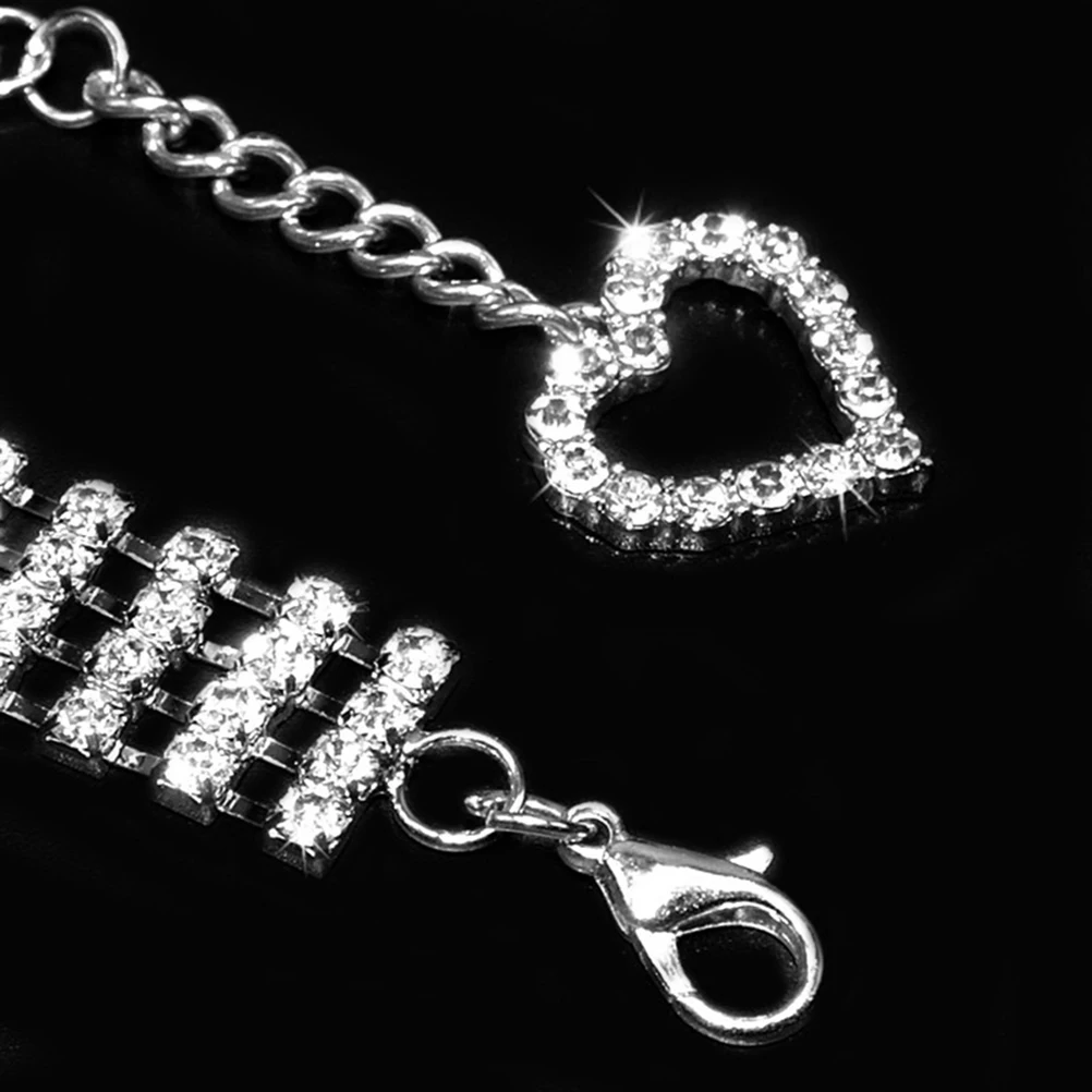 

4 Rows Pet Necklace Heart Shaped Pendant Chain Exquisite Jewelry Dog Collar Crystal Neck Chain Pet Lover Gift Necklace