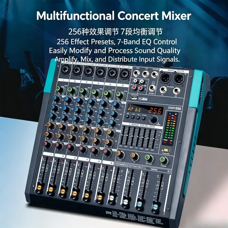 Professional Audio Mixer VS-PA Series, Sound Board Console DJ Mixing Desk, Bluetooth USB Interface Built-in Reverb Effect